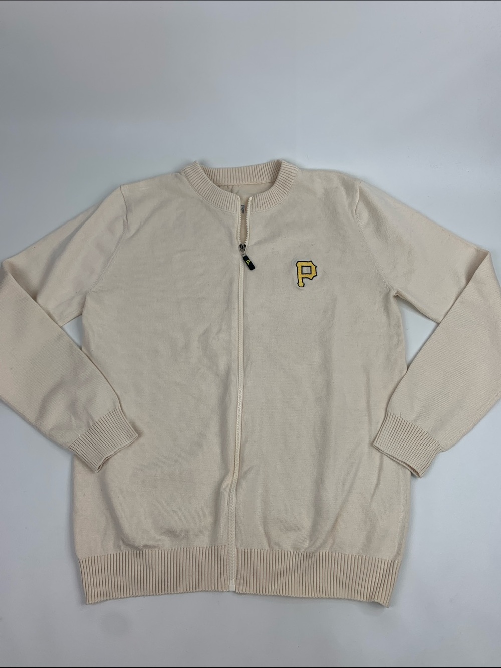 Pittsburgh Pirates PNC Cream Zip-Front Sweater with P Patch Size Small Unisex